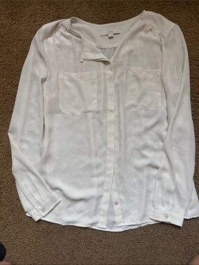 LOFT Ivory Long-Sleeve Button Front Shirt